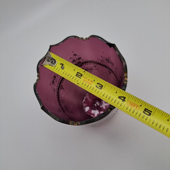 Hand-Painted Amethyst Enamel Floral Vase With Scalloped Rim - Picture 2 of 16